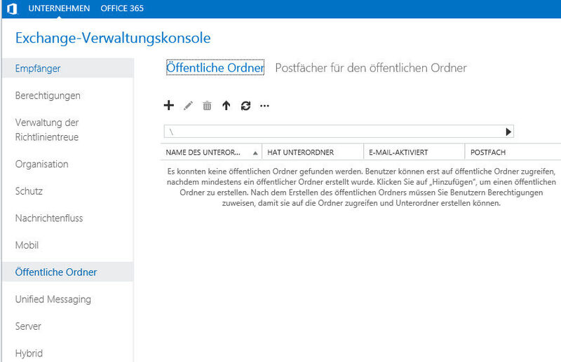 Abbildung 6: Um öffentliche Ordner zu nutzen, erstellen Sie zunächst ein Postfach für öffentliche Ordner und danach die öffentlichen Ordner in diesem Postfach. Exchange Server 2013 erstellt keine Datenbanken mehr für öffentliche Ordner. Die Postfächer für öffentliche Ordner sind in der Postfachdatenbank gespeichert die auch die Benutzerpostfächer zur Verfügung stellt. (Bild: Joos)