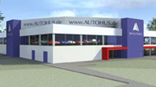 Geht am 13. Februar offiziell ans Netz: Das neue Gebrauchtwagen-Kaufhaus von „Dat Autohus“ im Gewerbegebiet Bremen-Arsten. (Dat Autohus)