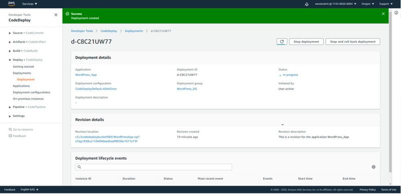 Ein Deployment in der CodeDeploy-Management-Console.
