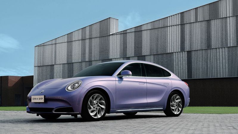 Der GWM Ora 07 ist eine kühn gezeichnete Fließhecklimousine im Stile eines viertürigen Coupés.(Bild:  GWM)