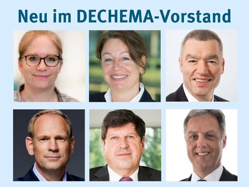 Prof. Dr. Doris Segets, Dr. Silke Gotthardt, Dr. Christoph Kowitz, Dr. Thorsten Dreier, Prof. Dr. Thomas Hirth und Dr. Jürgen Stebani (v.l.) verstärken ab Januar den Dechema-Vorstand. (Bild: Dechema)
