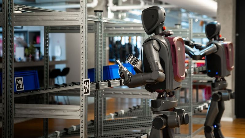 Ein koordinierter Arbeitsablauf zeigt, wie humanoide Roboter reale Lageraufgaben sicher und zuverlässig autonom ausführen können.(Bild:  Mentee)
