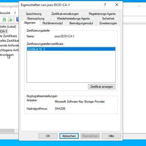 Anzeigen des Hashalgorithmus und des Kryptografieanbieters einer CA.(Bild:  Microsoft / Joos)