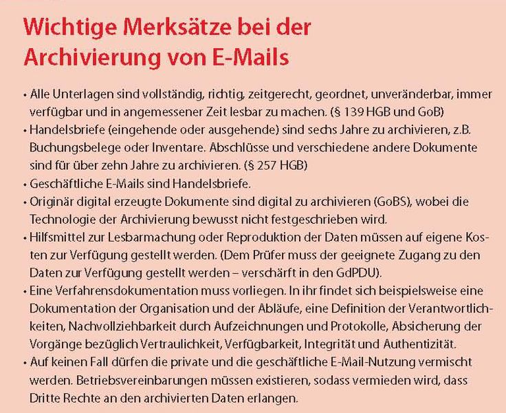 Die wichtigesten Merksätze zur E-Mail-Archivierung. (Archiv: Vogel Business Media)
