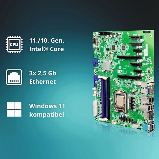 Das ATX-Mainboard IMBA-Q471: in seinen LGA1200-Sockel kann eine Intel-CPU der 11./10. Generation gesteckt werden – von Celeron über Pentium bis zu Core i3/i5/i7/i9. Das ATX-Mainboard IMBA-Q471: in seinen LGA1200-Sockel kann eine Intel-CPU der 11./10. Generation gesteckt werden – von Celeron über Pentium bis zu Core i3/i5/i7/i9.