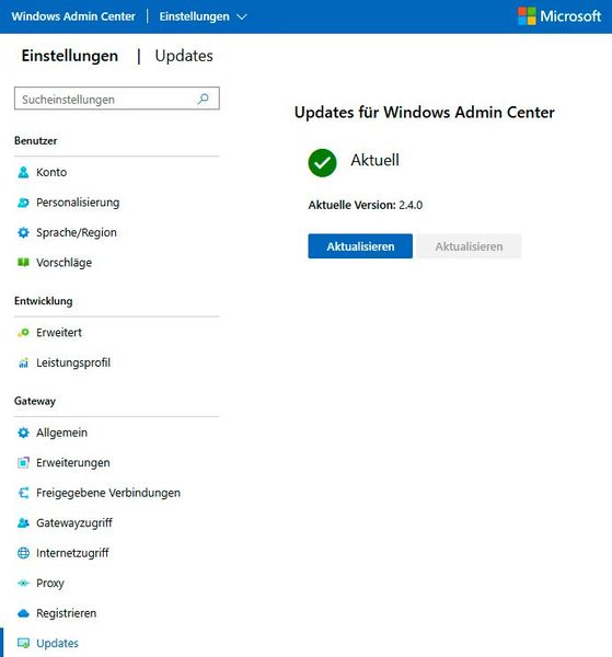 Überprüfen der Version des installierten Windows Admin Centers. (Bild: Joos)