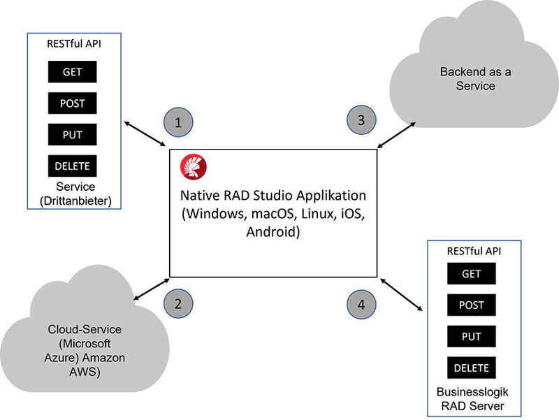 Abb. 1. Optionen zur Nutzung von Cloud-Services mit Komponenten aus RAD Studio.