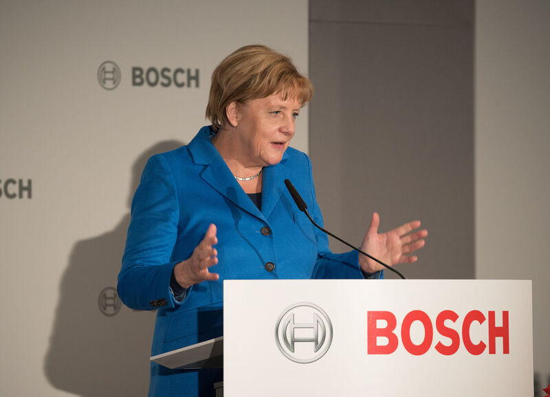 Bundeskanzlerin Dr. Angela Merkel hielt bei der Einweihung des neuen forschungscampus von Robert Bosch in Renningen am 14. Oktober 2015 eine Rede. (Bild: Bosch)