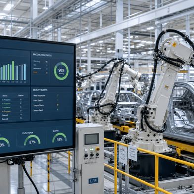 Mithilfe selbstlernender Algorithmen lassen sich komplexe Produktionsabläufe und die Sequenzierung in der Automobilfertigung optimal und effizient steuern. (Symbolbild) (Bild: VCG / KI-generiert)