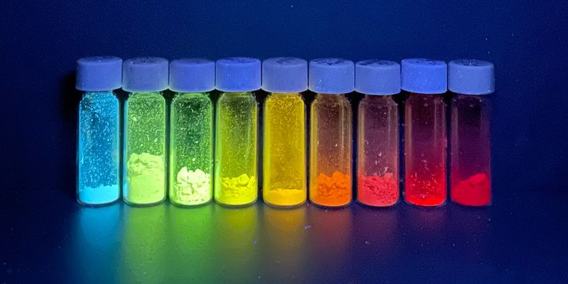 Fluoreszenz-Farbkasten   Neuartige Fluoreszenzfarben, die von ETH-​Forschenden entwickelt wurden, bestehen je nach Farbe aus einer unterschiedlichen Zahl von Untereinheiten und sind baukastenartig als Polymere aufgebaut. Dies macht ihre Herstellung verhältnismäig einfach und kostengünstig. Zu möglichen Anwendungen für die Fluoreszenzfarben gehören UV-​aktivierbare Sicherheitstinten für Geldscheine, Zertifikate, Pässe oder zur Verschlüsselung von Information. Mit der Methode lässt sich z. B. Tinte herstellen, die ihre Farbe nach längerer UV-​Bestrahlung ändert. Hier gehts zur Originalmeldung Wissenschaftsbild des Tages vom 5.1.2023 (ETH Zürich)