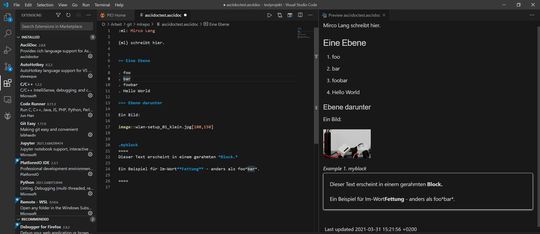 AsciiDoc in Visual Studio Code.(Bild:  Lang / AsciiDoc)