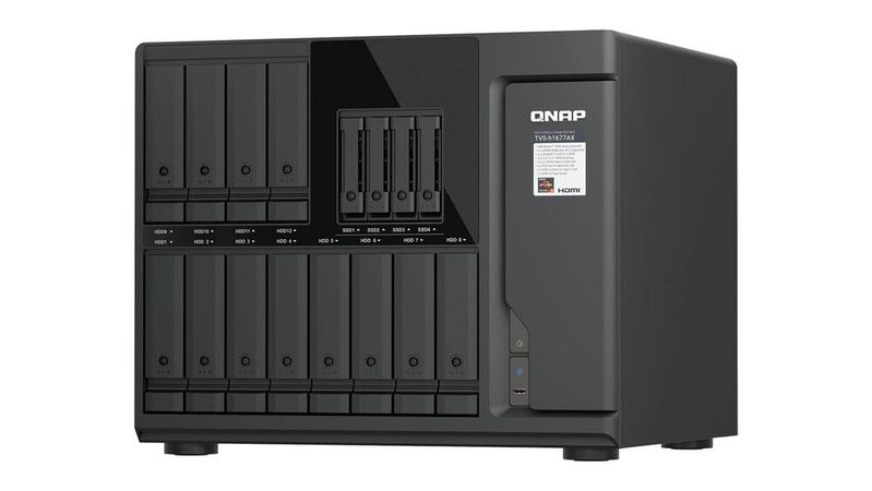 Das 16-Bay TVS-h1677AX ist das Flaggschiff der neuen Produktreihe von QNAP.(Bild:  QNAP)