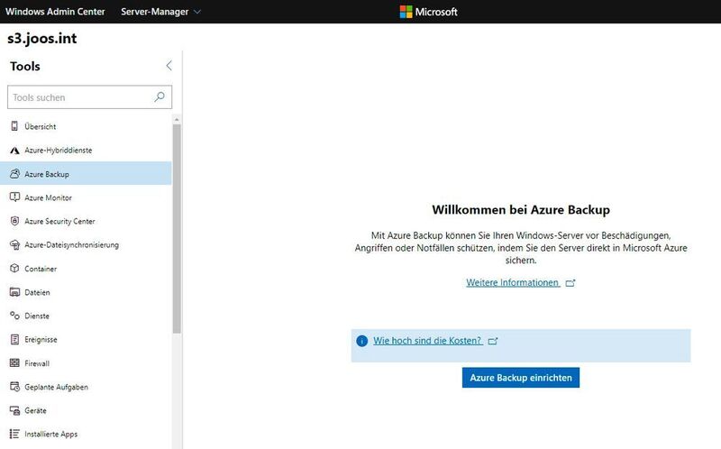 Die Einrichtung von Azure Backup erfolgt komplett im Windows Admin Center. Das gilt auch für die Bedienung.  (Joos/Microsoft)