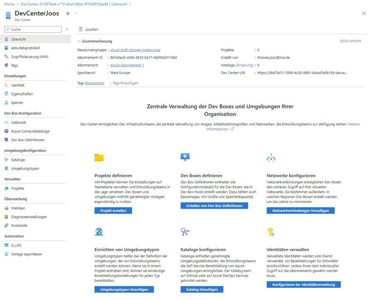 Im Dev Center legen Admins die Definitionen der Dex Boxes fest, steuern die Projekte und konfigurieren auch die Berechtigungen. (Bild: Joos / Microsoft)