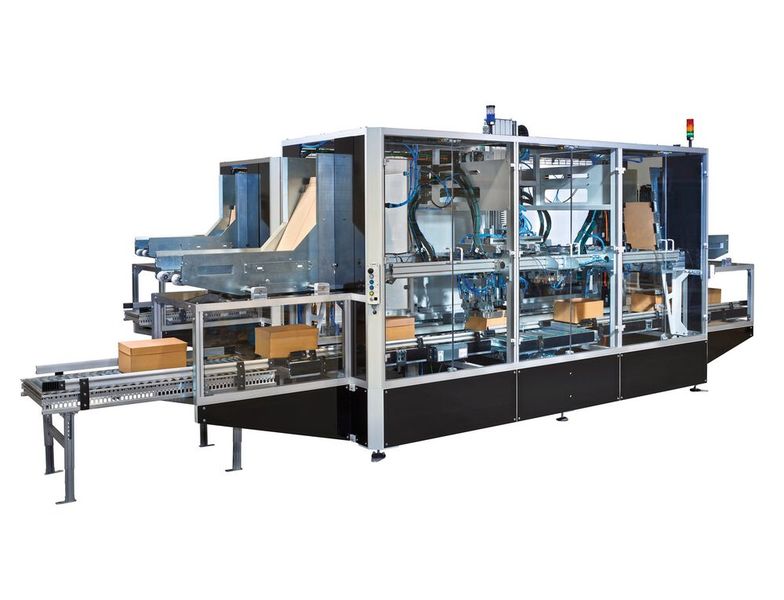 Die Produktpalette von TGW Robotics umfasst auch Maschinen zur Kartonverarbeitung. Das Bild zeigt eine Verpackungsmaschine. (Bild: TGW)