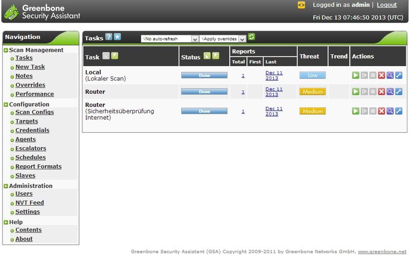 Abbildung 10: OpenVAS kann über eine Webschnittstelle verschiedene Serverdienste nach Schwachstellen untersuchen. (Bild: Joos)