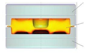 Gesenkschmieden: Das rotglühende Schmiedestück befindet sich zwischen Ober- und Untergesenk und wird durch hohe Kräfte in die Kontur hinein verformt.  (Bild: : Siepmann)