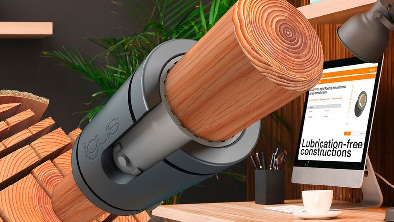 Igus hat mit einem Kunststofflager und einer Holzwelle im Rahmen einer Designstudie bewiesen, dass Lineargleitlager aus Rezyklat auch reibungslos auf einer Holzwelle montiert funktionieren.(Bild:  Igus)