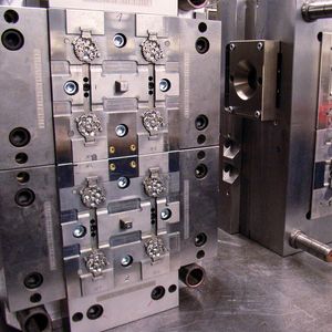 This mould allows for all three of the polycarbonate materials needed for the sensor to be run through a single manifold.
