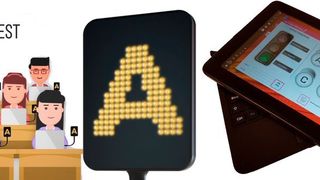 Das 2-in-1-Tablet Hey!Tech des spanischen Herstellers Crambo wurde speziell für die Schule entwickelt. Ein zusätzliches LED-Display auf der Rückseite des Tablets dient zur Interaktion zwischen Schüler und Lehrer. (hey!tech)