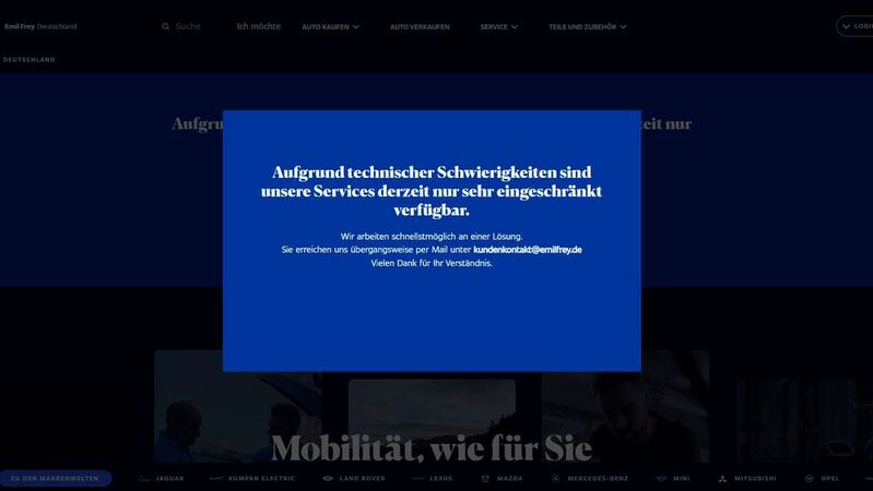 Die deutsche Website der Emil-Frey-Gruppe ist aktuell nur eingeschränkt erreichbar.