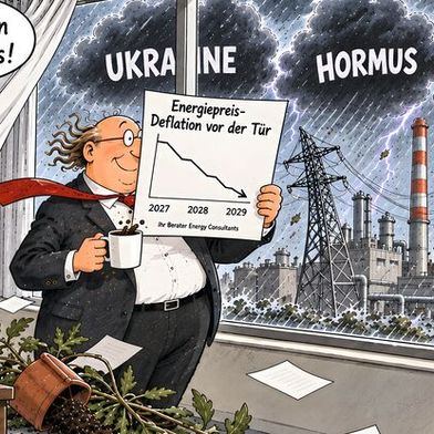 Die Prognose des Beraters beruhigt, der Blick aus dem Fenster nicht. (Bild: Greenflex / KI-generiert)