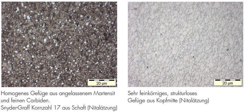 3 Einsichten: Gefüge am Schaft und Gefüge nach der Umformung am Kopf. (Archiv: Vogel Business Media)