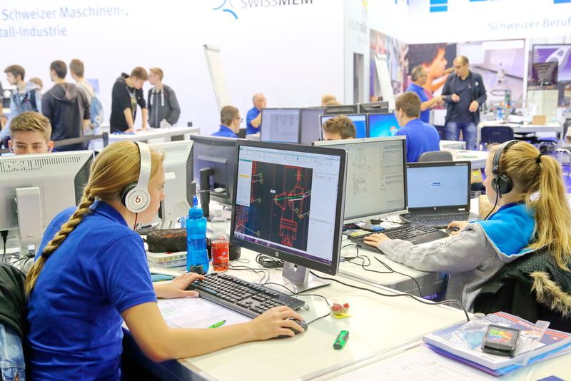 Schweizer Meister 2016 gesucht: Intensive Wettkämpfe auf der Prodex in den Disziplinen Konstrukteur, Elektroniker und Automatiker. (Anne Richter)