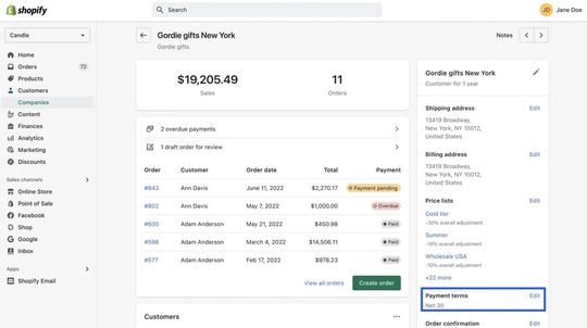 Zahlungsbedingungen für B2B-Kunden: Diese lassen sich in Deinem Shopify-Admin anpassen. (Bild:  Shopify)