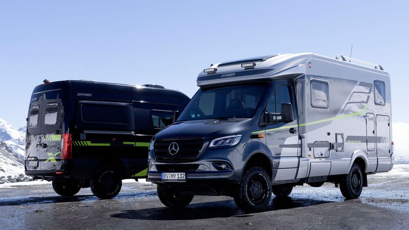 Zwei kernige Camper: Der ML T570 (rechts) und der Grand Canyon S Cross Over von Hymer. (Bild: Erwin-Hymer-Gruppe)