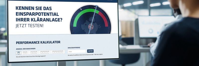 Der Performance-Kalkulator auf der Aerzen-Website zeigt das individuelle Einsparpotenzial auf. Der Performance-Kalkulator auf der Aerzen-Website zeigt das individuelle Einsparpotenzial auf.