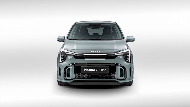 Kia hat den Picanto überarbeitet. Vorn bekommt er eine ganz neue Front samt schmalen LED-Scheinwerfern. (Bild: Kia)