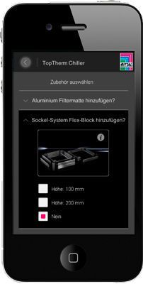 Schritt zwei der Chiller App stellt das passende Zubehör zur Auswahl, beispielsweise das Sockel-System Flex-Block.  (Rittal)