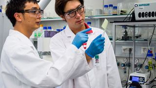 PhD student Tao Luo and postdoc Il Seok Chae are part of the research team that developed the new hydrophobic membrane with nanopores. (DWI)