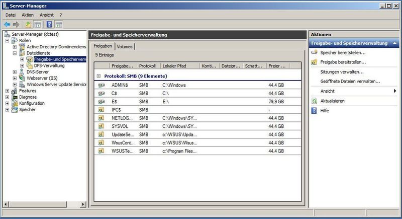 Abbildung 5: Ist die Firewall freigeschaltet, wird die Speicherverwaltung (Freigaben, Volumes Datenträgerverwaltung) geöffnet. (Archiv: Vogel Business Media)