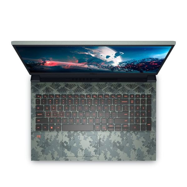 Beim grünen Gehäusedesign des Dell G15 ist die Handballenablage mit einem Tarnfleck-Muster versehen. (Dell)