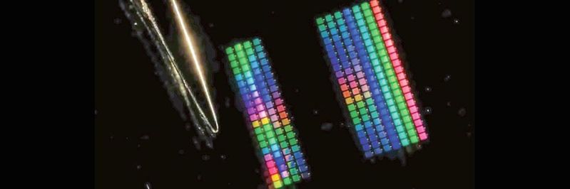 Mit dem neuen Prinzip lassen sich alle Farben erzeugen. Ein einzelnes Pixel misst hier 120 x 120 Mikrometer. Mit dem neuen Prinzip lassen sich alle Farben erzeugen. Ein einzelnes Pixel misst hier 120 x 120 Mikrometer.