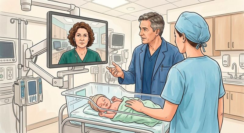 Der Tele-Neugeborenen-Notarztdienst ist Teil der „Virtuellen Kinderklinik“ Bayerns.(Bild:  Gemini / KI-generiert)