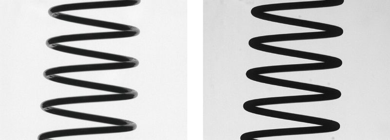 Bild 5: Feder diffus beleuchtet (links) und telezentrisch (rechts). (Bild: Vision & Control)