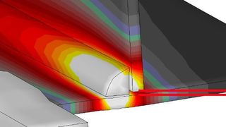 Beispiel für die realitätsnah simulierte Spaltbildung beim Schweißen, mithilfe des entsprechenden Tools von Dynaweld. Mit diesem System werde das Verzugsmanagement beim Zusammenbau geschweißter Blechbaugruppen möglich. (Dynaweld)