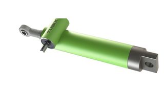 Ausgestattet mit kardanischen Aufnahmemöglichkeiten können mit dieser Ausführung Schwenkbewegungen, wie zum Beispiel in Scherenhubtischen oder Klappenverstellungen, einfach umgesetzt werden.  (Neff)