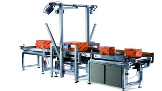 Das DWS-System besteht aus einer Durchlaufwaage mit Ein- und Auslaufband, einem 2-Kopf-Volumensystem und einem Reading-Scanner. Volumenmessung, Gewichtserfassung und Barcodelesung erfolgen in einem Prozessschritt. Bild: Bizerba (Archiv: Vogel Business Media)