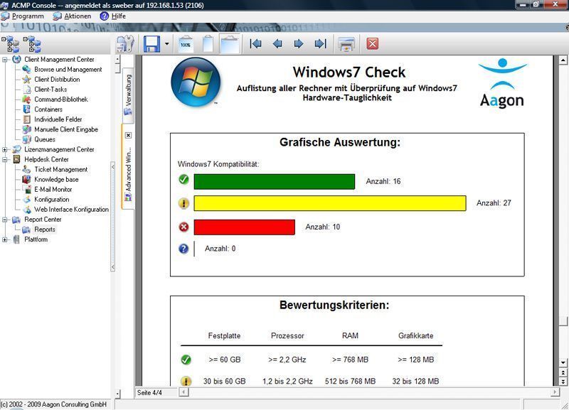 Das Clientmanagement-System ACMP Suite inventarisiert die im Netzwerk gefundene Hardware und zeigt beispielsweise an, welche Rechner Windows 7-tauglich sind. (Archiv: Vogel Business Media)