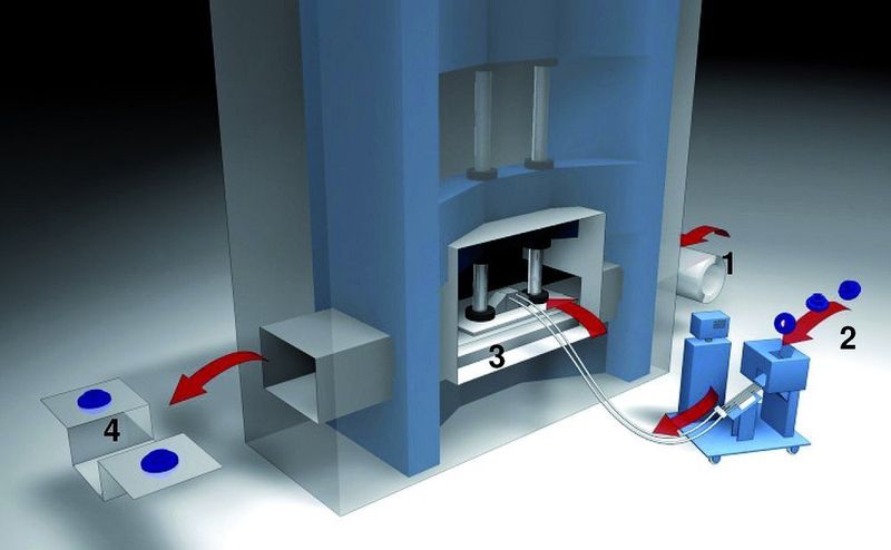 Sortier- und Fördergeräte versorgen die Stanzköpfe, die im Werkzeug zur Blechteilherstellung integriert sind, pneumatisch über Schläuche mit den benötigten Verbindungselementen. Bild: Profil Verbindungstechnik (Archiv: Vogel Business Media)