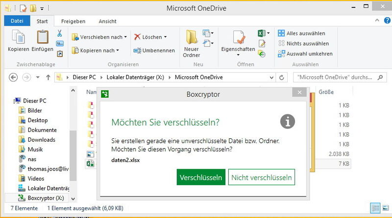 Kopieren Anwender eine Datei in den odrive-/oneDrive-/BoxCryptor-Ordner, wird diese automatisch und bequem verschlüsselt. (Thomas Joos)