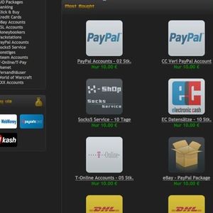 Im Webshop für gestohlene Zugangsdaten findet sich als Sparangebot ein Ebay- & Paypal-Package.