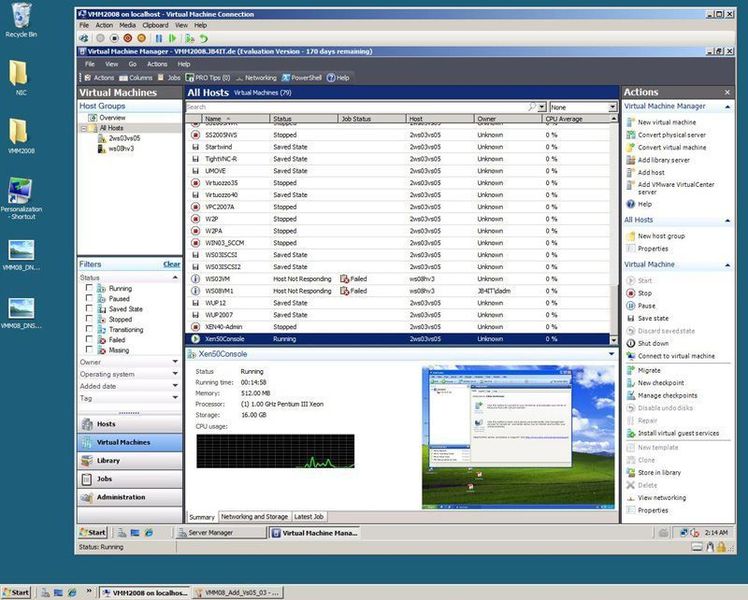 Integration der Welten: Das XenCenter und seine virtuellen Maschinen in einer virtuellen Maschine des Virtual Server, verwaltet durch den Virtual Machine Manager. (Archiv: Vogel Business Media)