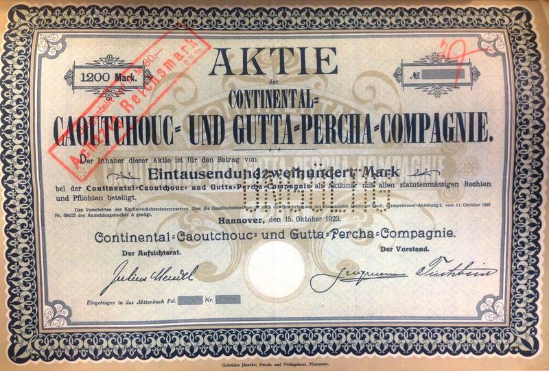 Continental Aktie aus dem Jahr 1923. (Bild: Continental AG)