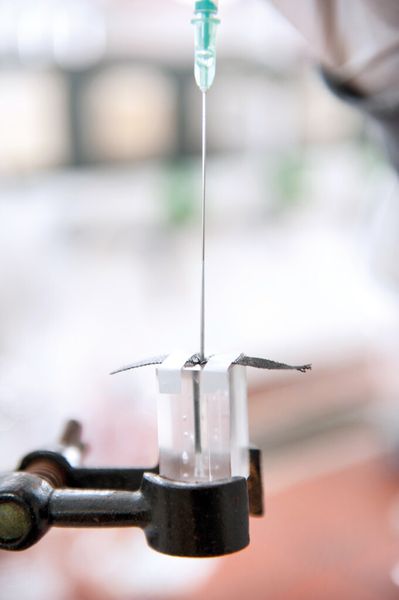 Im Labor konnte eine Batteriezelle, die 0,2 ml Salzwasser fasst und über 2 cm² Elektrodenfläche verfügt, ... (Bild: RUB)