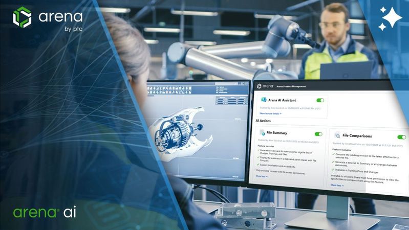 PTC beschleunigt mit Arena AI Engine die intelligente Automatisierung über PLM- und QMS-Workflows hinweg.(Bild:  PTC)